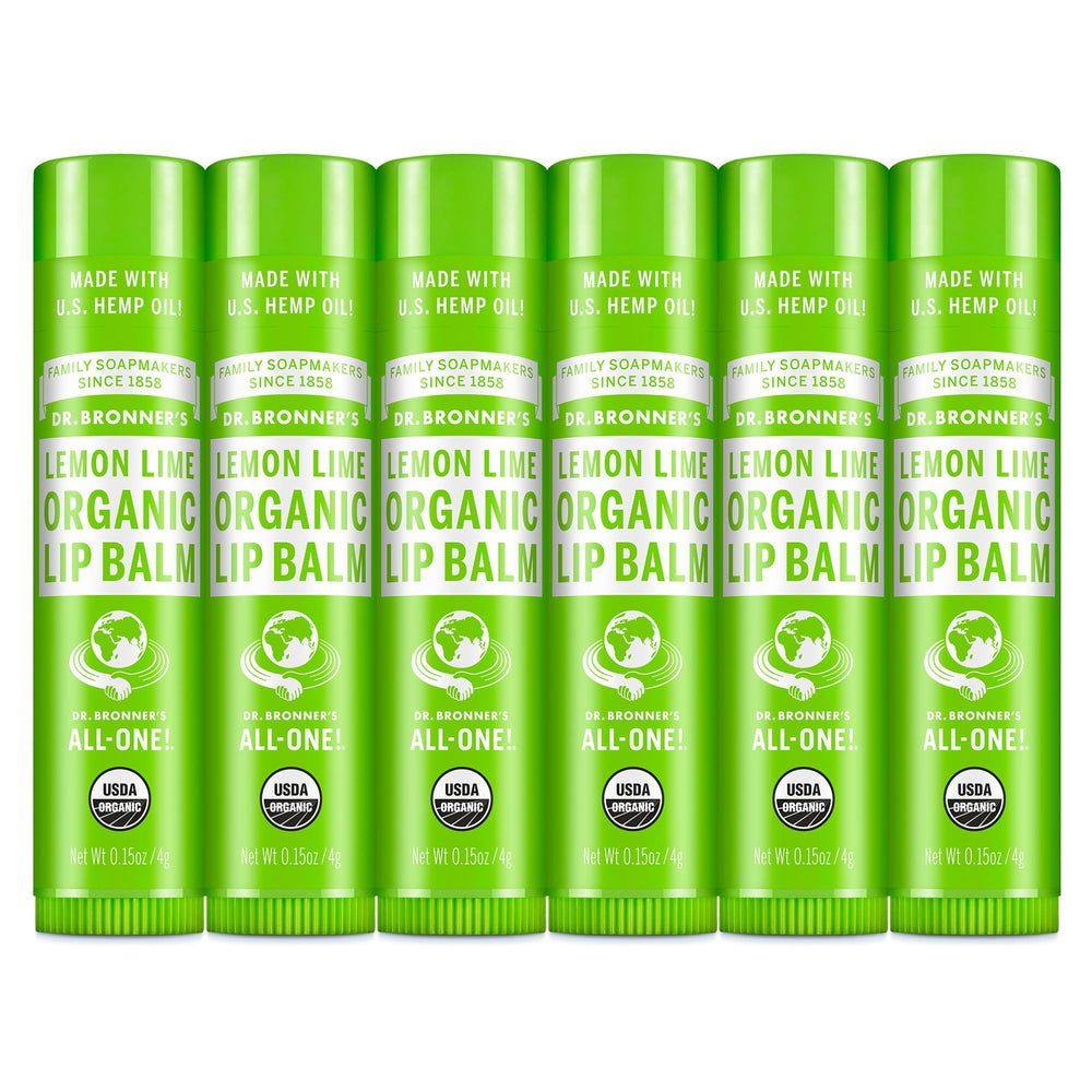 Pack de Dr. Bronner's labial orgánico de 6 unidades para uso diario.