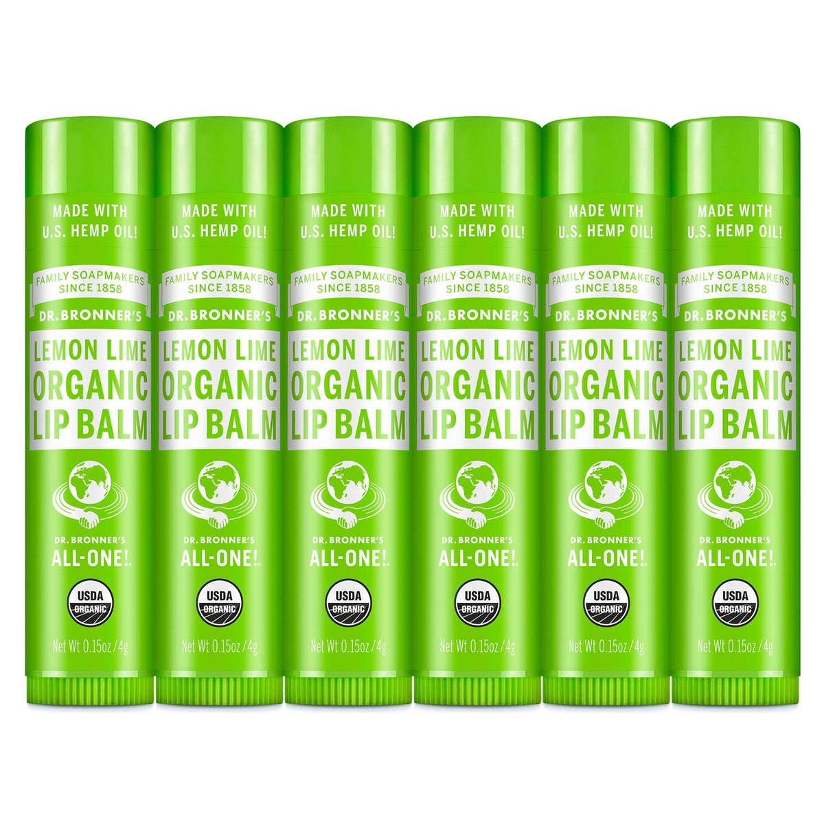Pack de Dr. Bronner's labial orgánico de 6 unidades para uso diario.