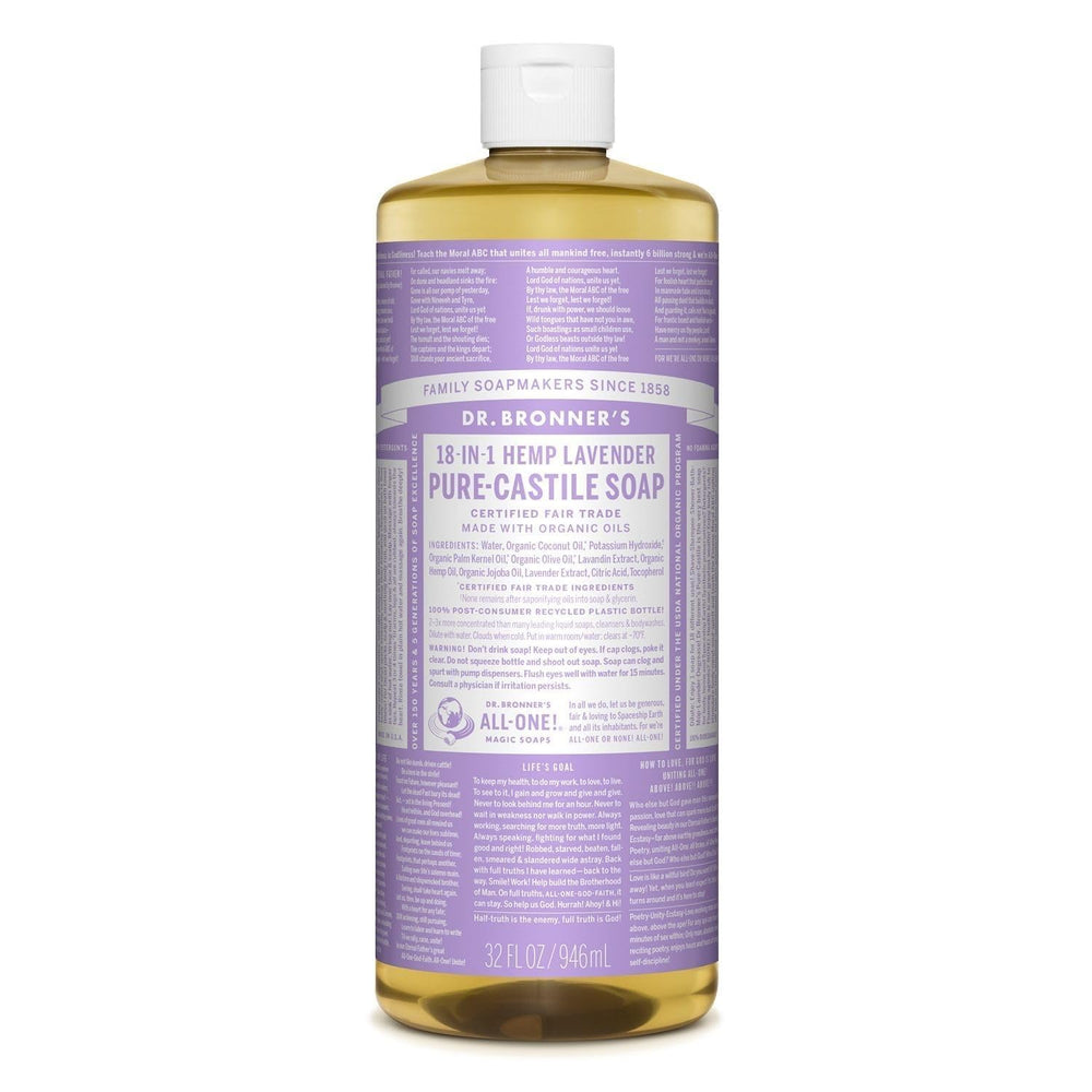 Dr. Bronner's Pure-Castile Lavanda: botella 32 oz para lavado de manos y limpieza general.