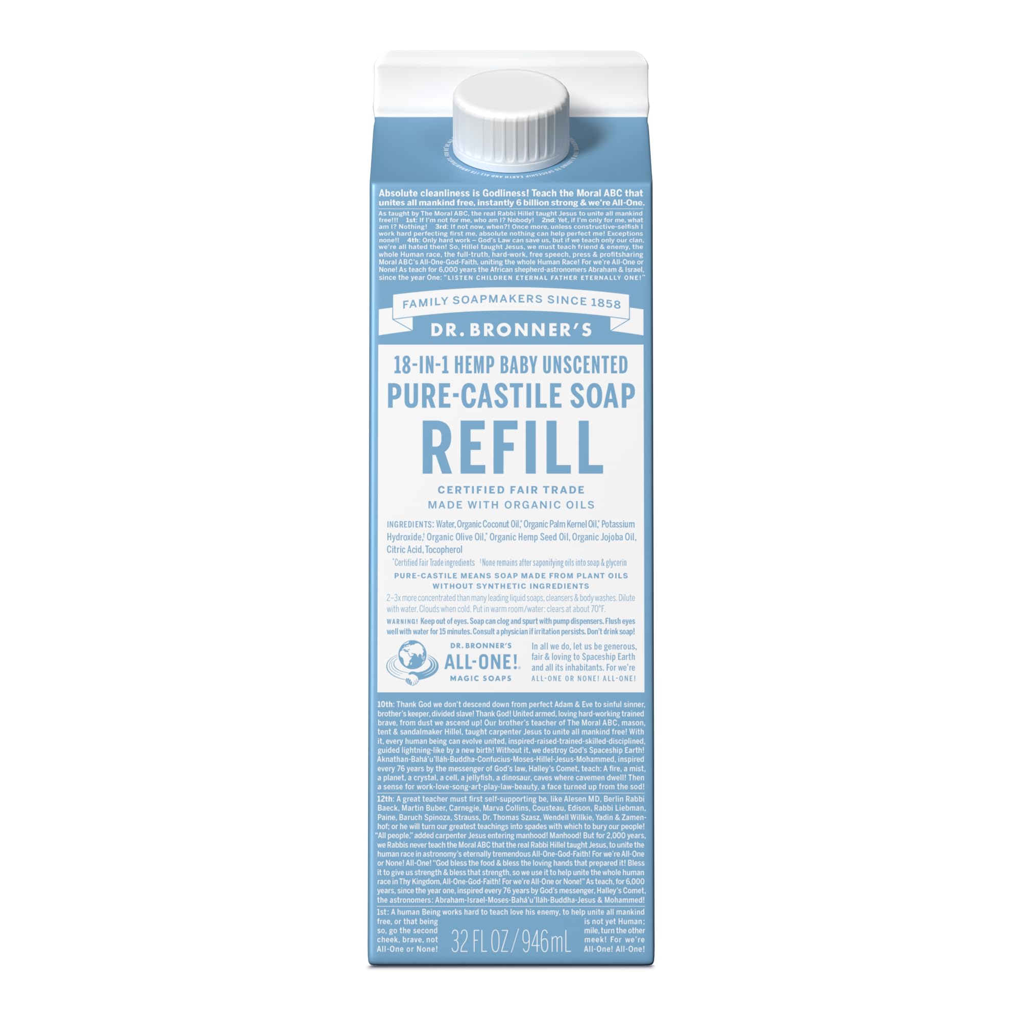 Dr. Bronner's Pure-Castile refil con envase regenerativo que reduce plástico y cuida el planeta