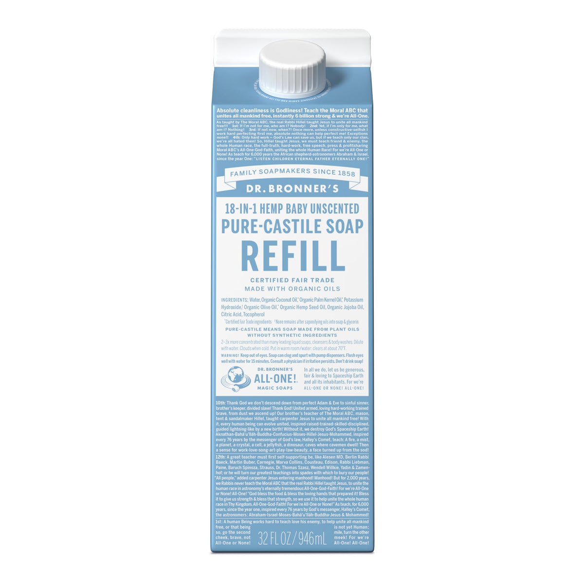 Dr. Bronner's Pure-Castile refil con envase regenerativo que reduce plástico y cuida el planeta