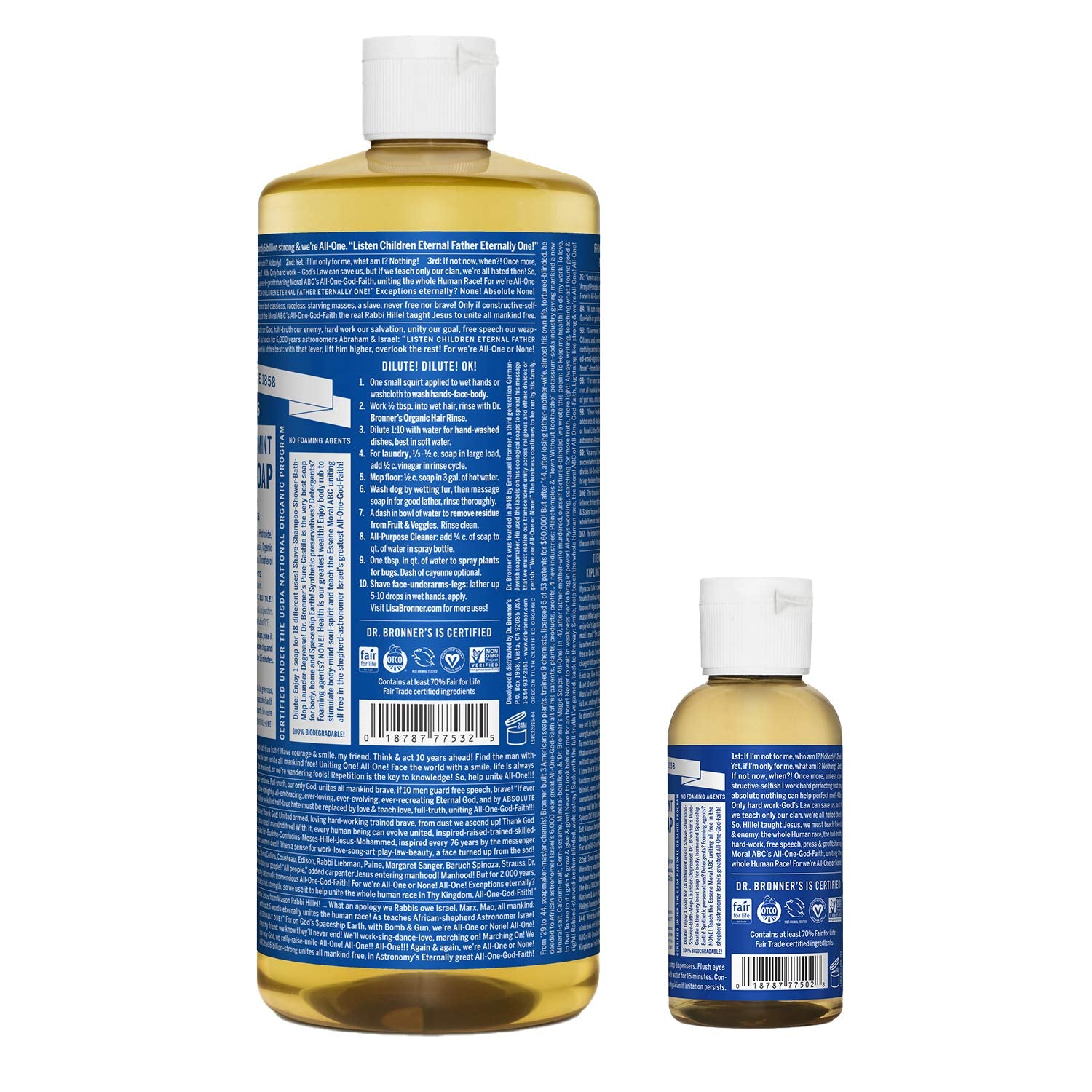 Dr. Bronner's Pure-Castile Menta, pack 2oz, ideal para viajes y muestras