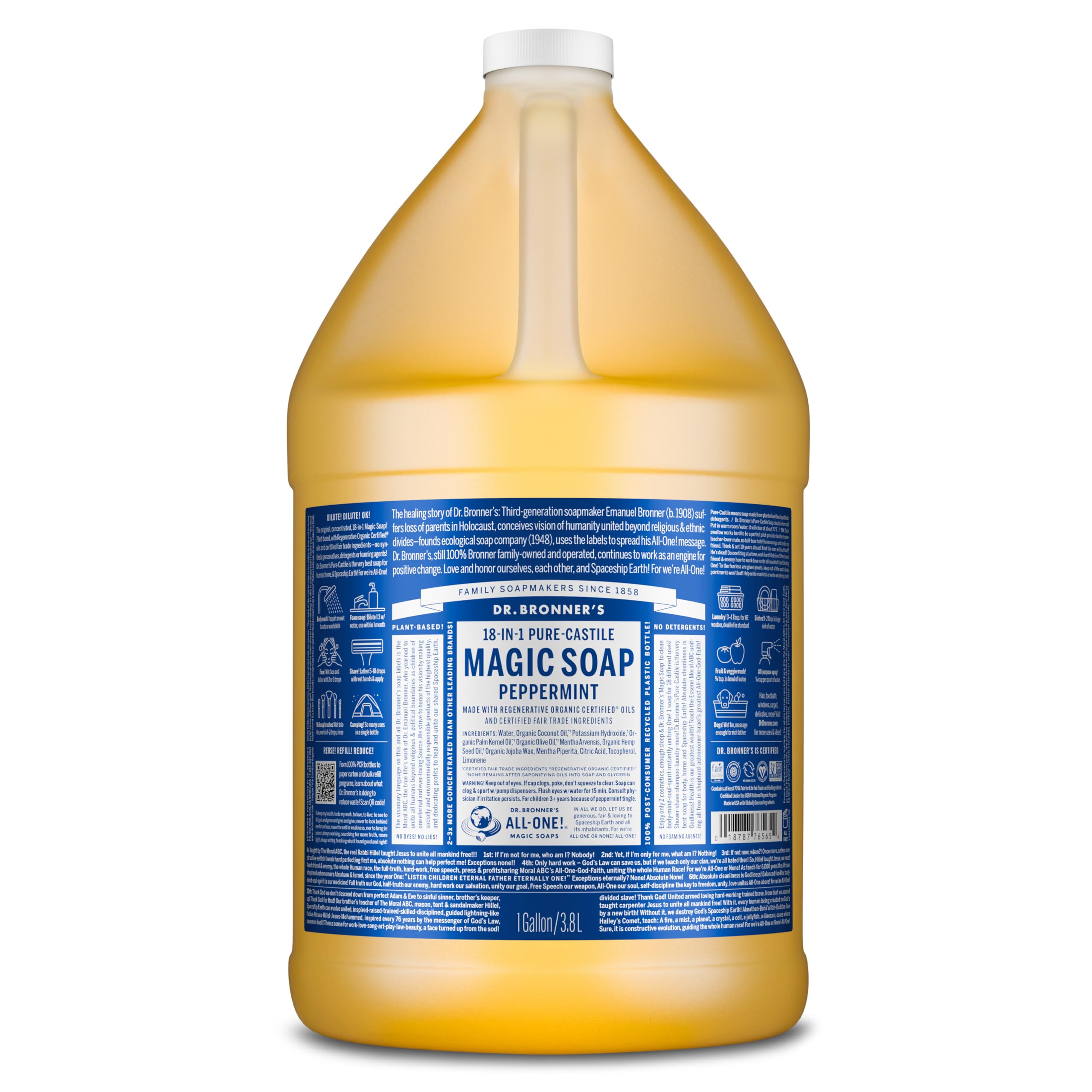 Dr. Bronner's Puro Castile Menta en botella, limpieza fresca para rostro y cuerpo