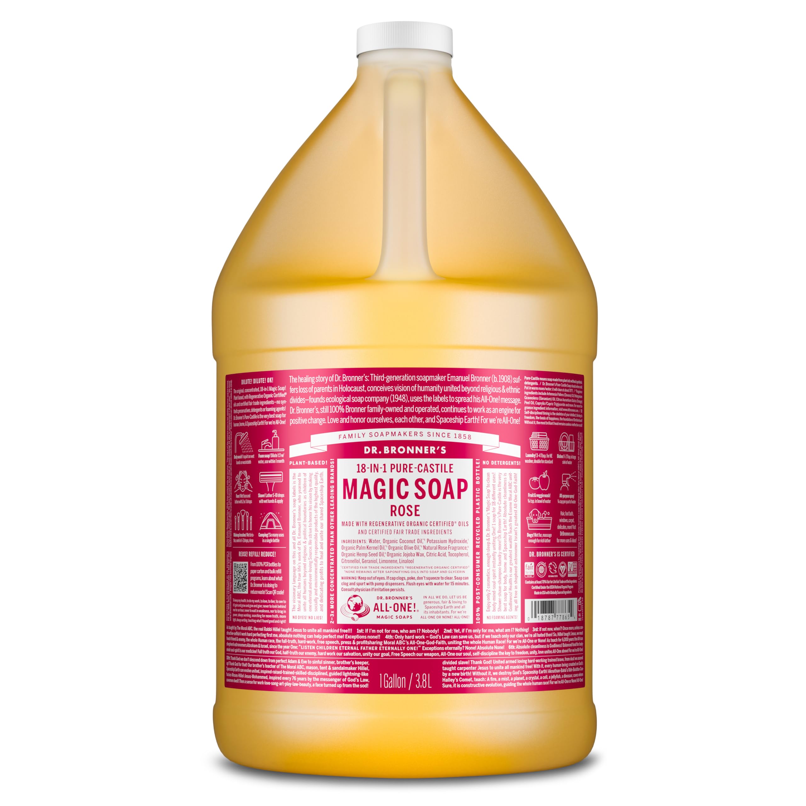 Dr. Bronner's Rosa Castile, botella verter, limpieza suave para piel y cuerpo