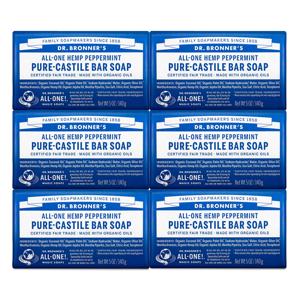 Dr. Bronner's Jabón Pura Castile barra de menta con aroma refrescante para piel y cabello