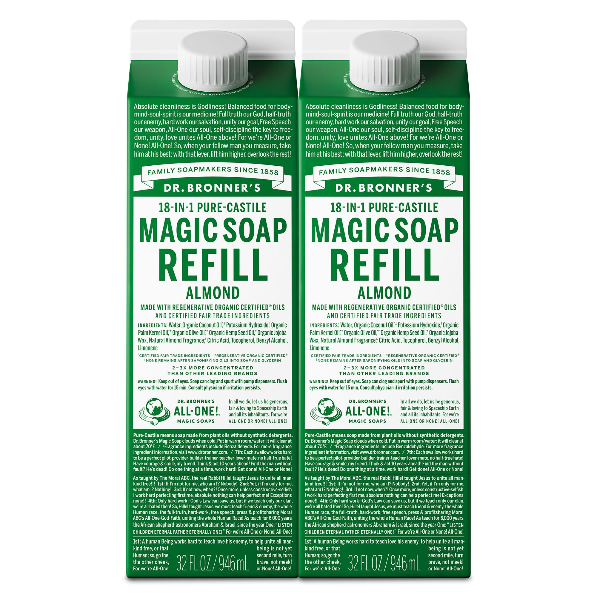 Dr. Bronner’s Savon Pur-Castile amande, bouteille prête à une utilisation quotidienne et douce