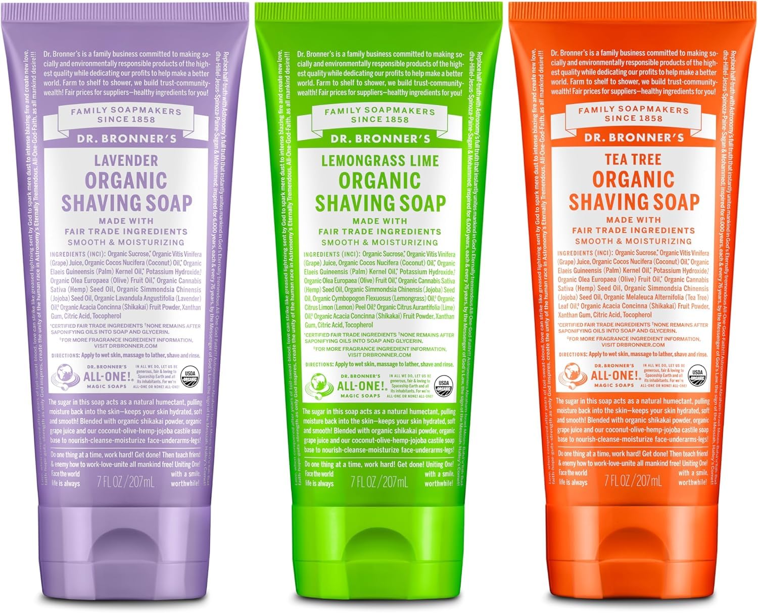 Dr. Bronner's Savon rasage Lavande 7oz — mousse douce et hydratante.