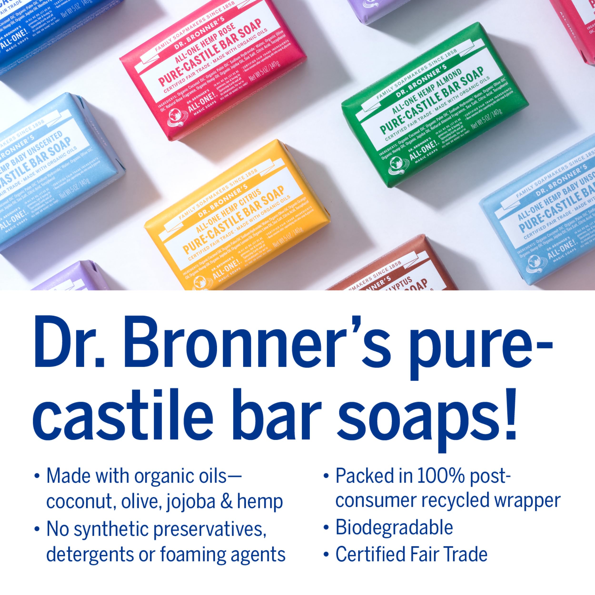 Dr. Bronner's Barra Castile Rosa sin conservantes sintéticos para uso diario