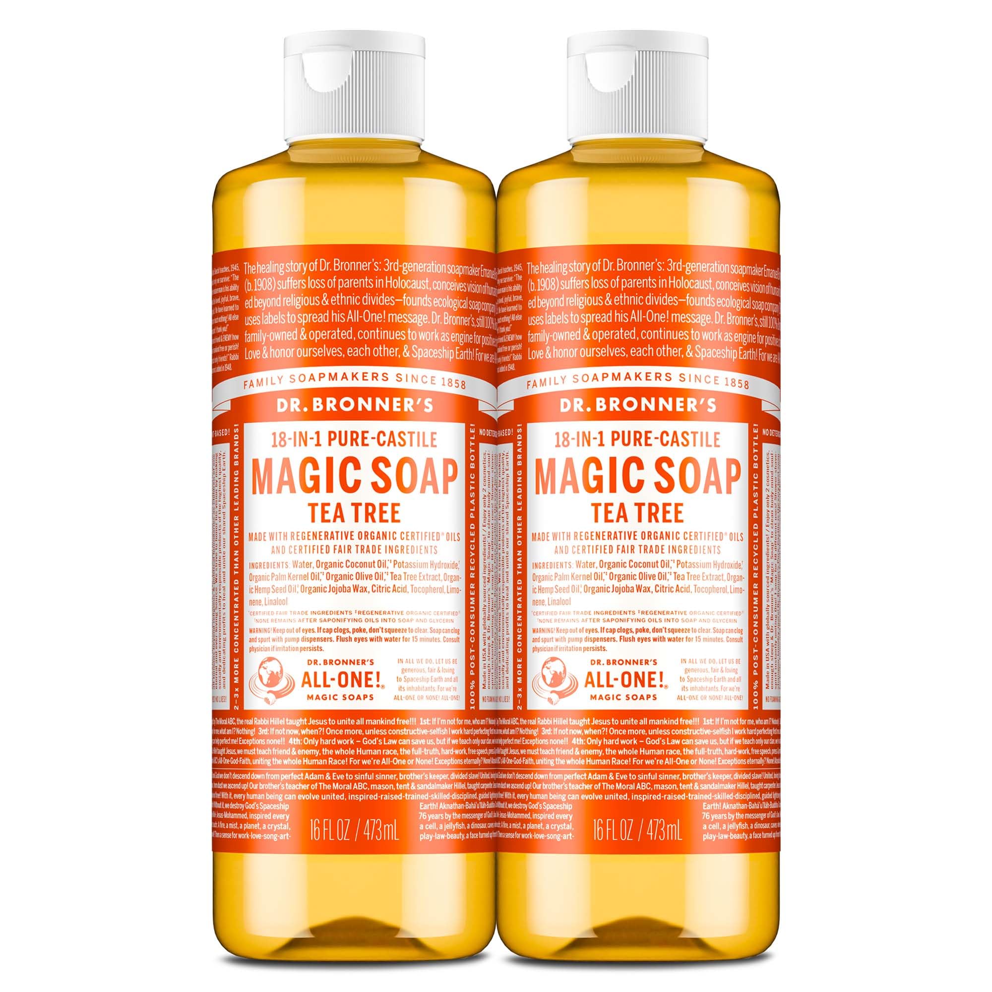 Dr. Bronner's Tea Tree jabón líquido en botella 2pack, limpieza suave diaria