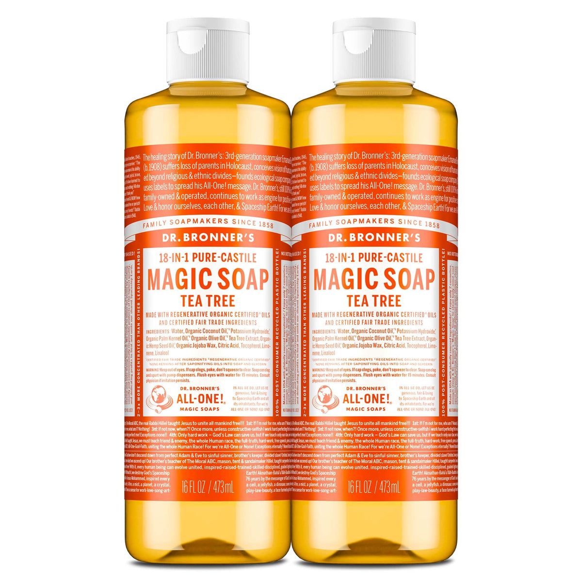 Dr. Bronner's Tea Tree jabón líquido en botella 2pack, limpieza suave diaria