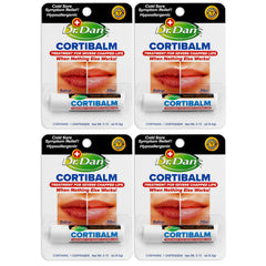 Dr. Dan's Cortibalm 4-pack box front highlighting lip care for dry lips