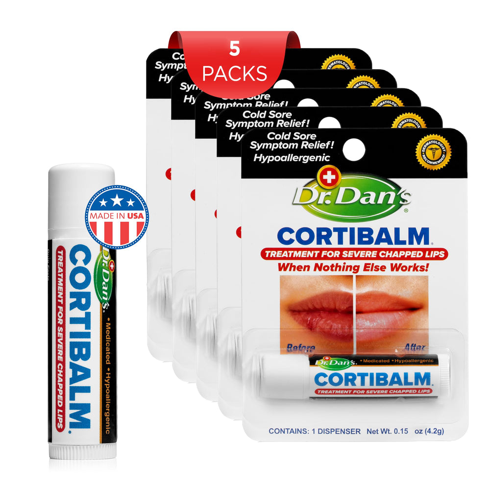 Uso familiar de Cortibalm, paquete de cinco unidades para labios secos