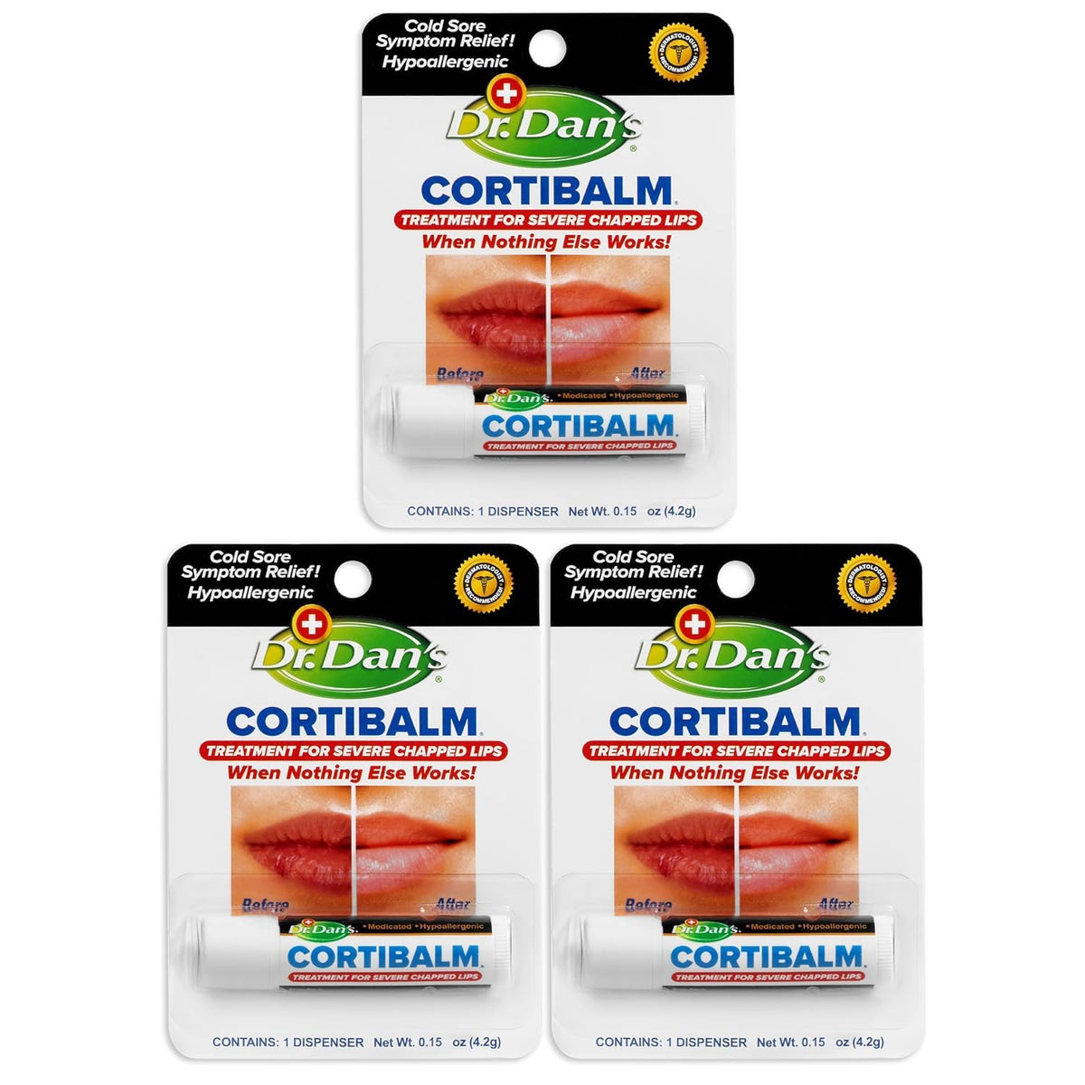 Dr. Dan's Cortibalm paquete triple, hidratación para labios agrietados.