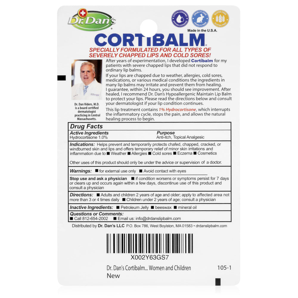 Textura suave de Cortibalm para alivio rápido de labios agrietados.