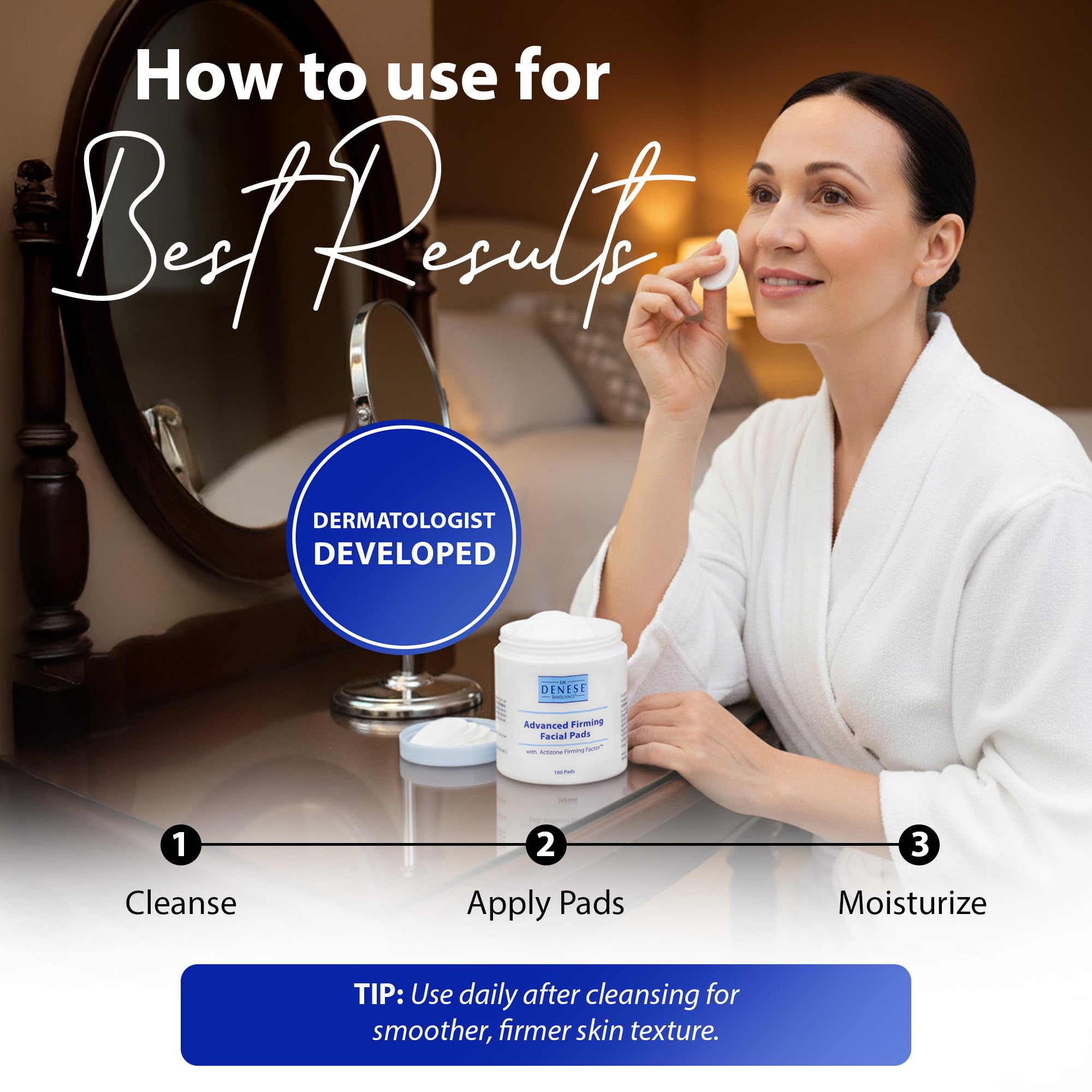 Dr. Denese SkinScience Advanced Firming Facial Pads preparan la piel para serums