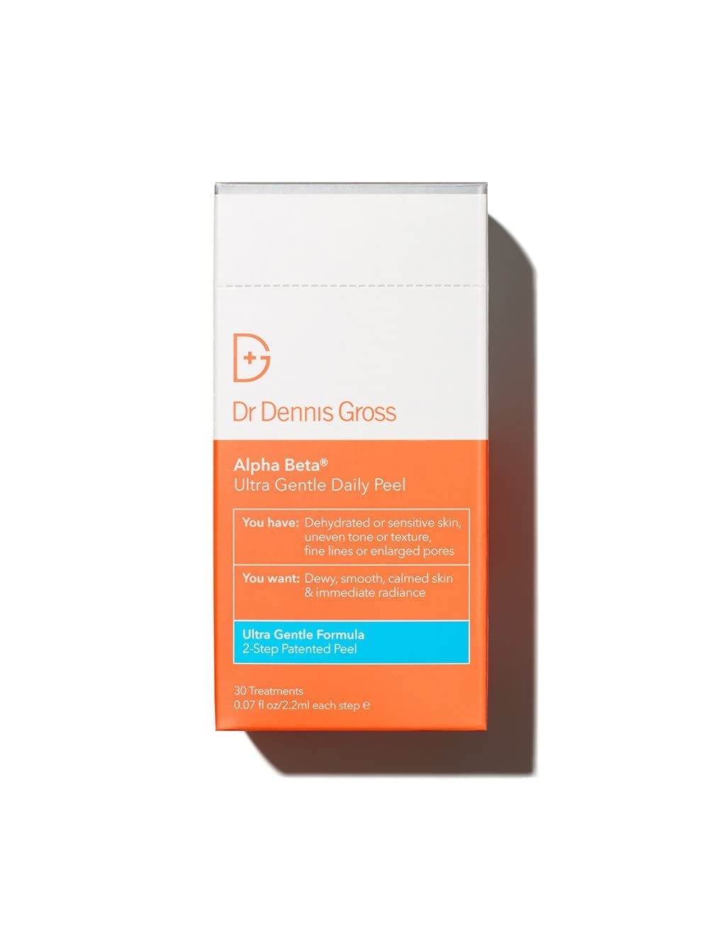 Dr Dennis Gross Alpha Beta Ultra Suave exfoliante diario, botella lista para exfoliar suavemente la piel.