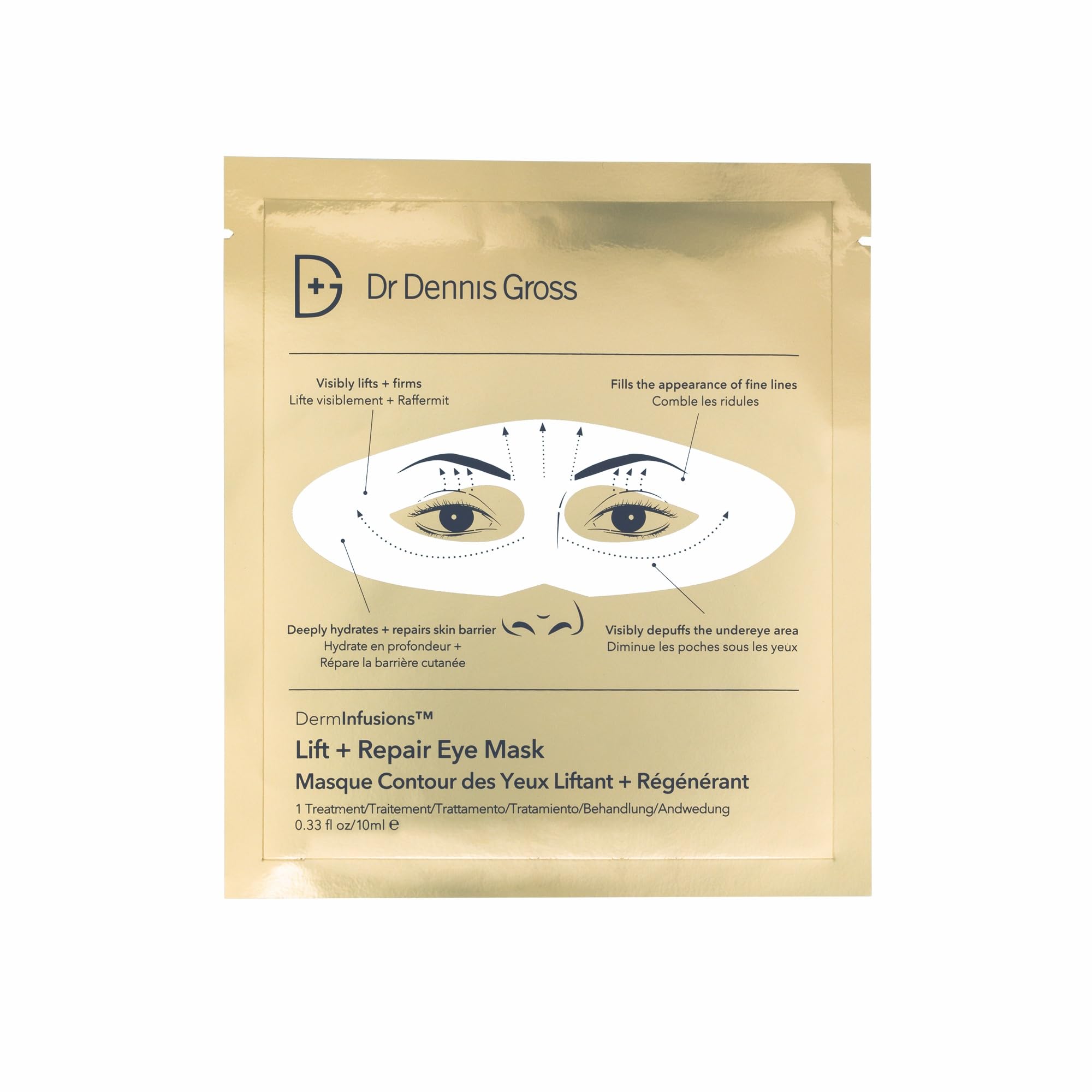 Dr Dennis Gross DermInfusions Lift + Repair Eye Mask en empaque, listo para usar
