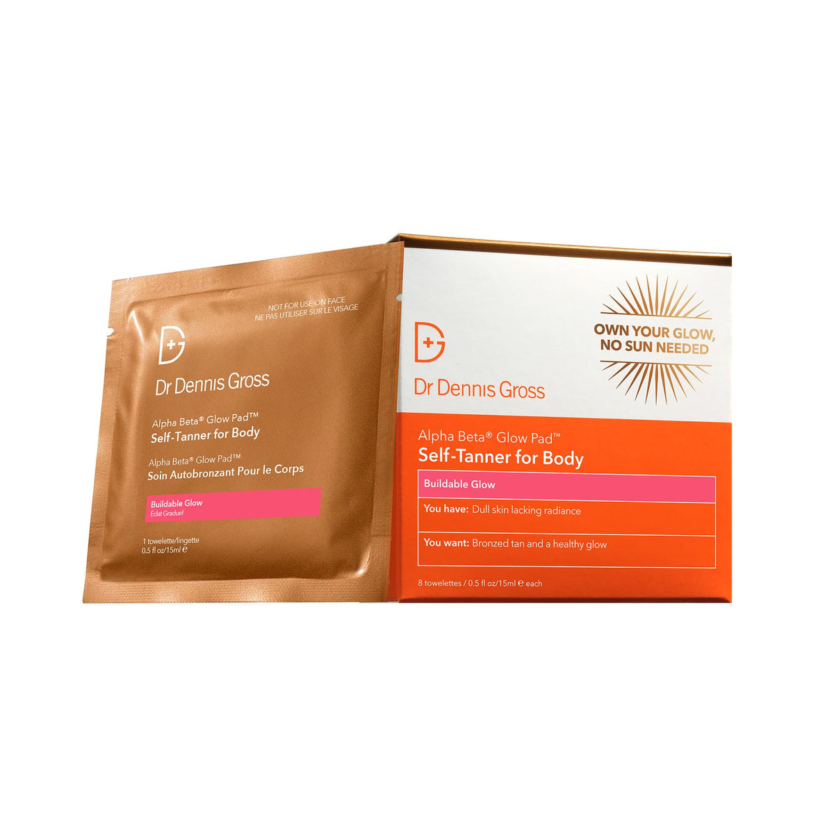 Dr. Dennis Gross Glow Pad para cuerpo exfolia suavemente y prepara la piel para un bronceado natural