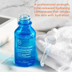 Dr Dennis Gross Hyaluronic Marine Hydration Booster — application visage idéale pour peau douce et fraîche.