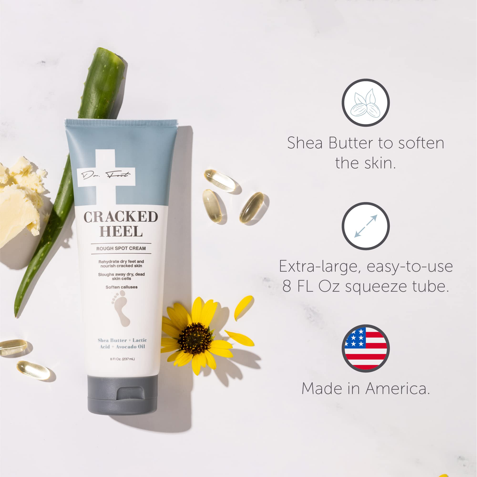 Dr. Foot ácido láctico exfolia piel muerta y suaviza callos.