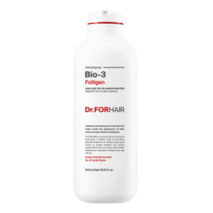 DR.FORHAIR Folligen Bio-3 Champú, botella visible, mejora la apariencia del cabello.