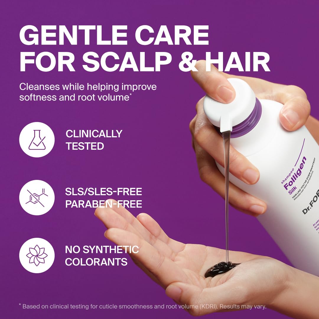 DR.FORHAIR Folligen Silk Shampoo espuma: lavado suave con fragancia cítrica y floral.