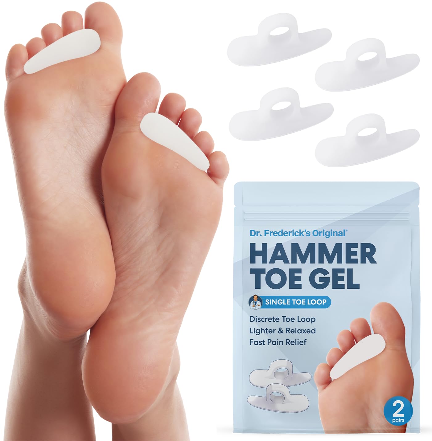 Dr. Frederick's Original gel corrector para dedo martillo, 2 pares, uso diario.