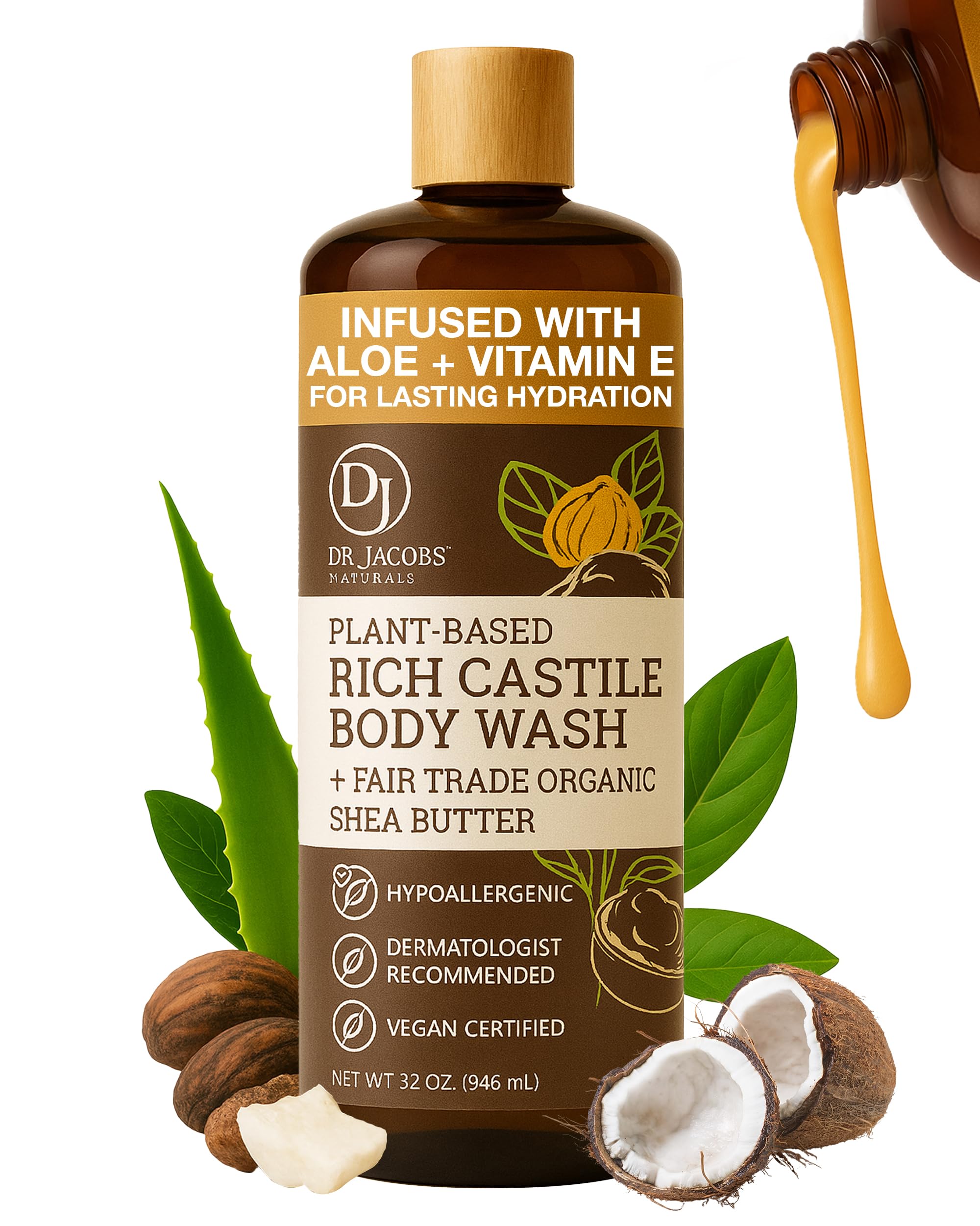 DR.JACOBS NATURALS Pure Castile Soap bottle on shelf for gentle cleansing.