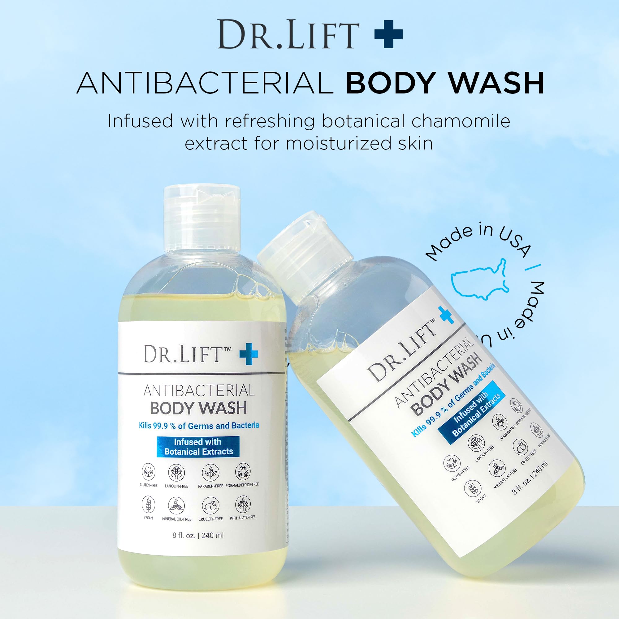 Espuma generosa en la ducha; DR. LIFT hidrata mientras limpia.