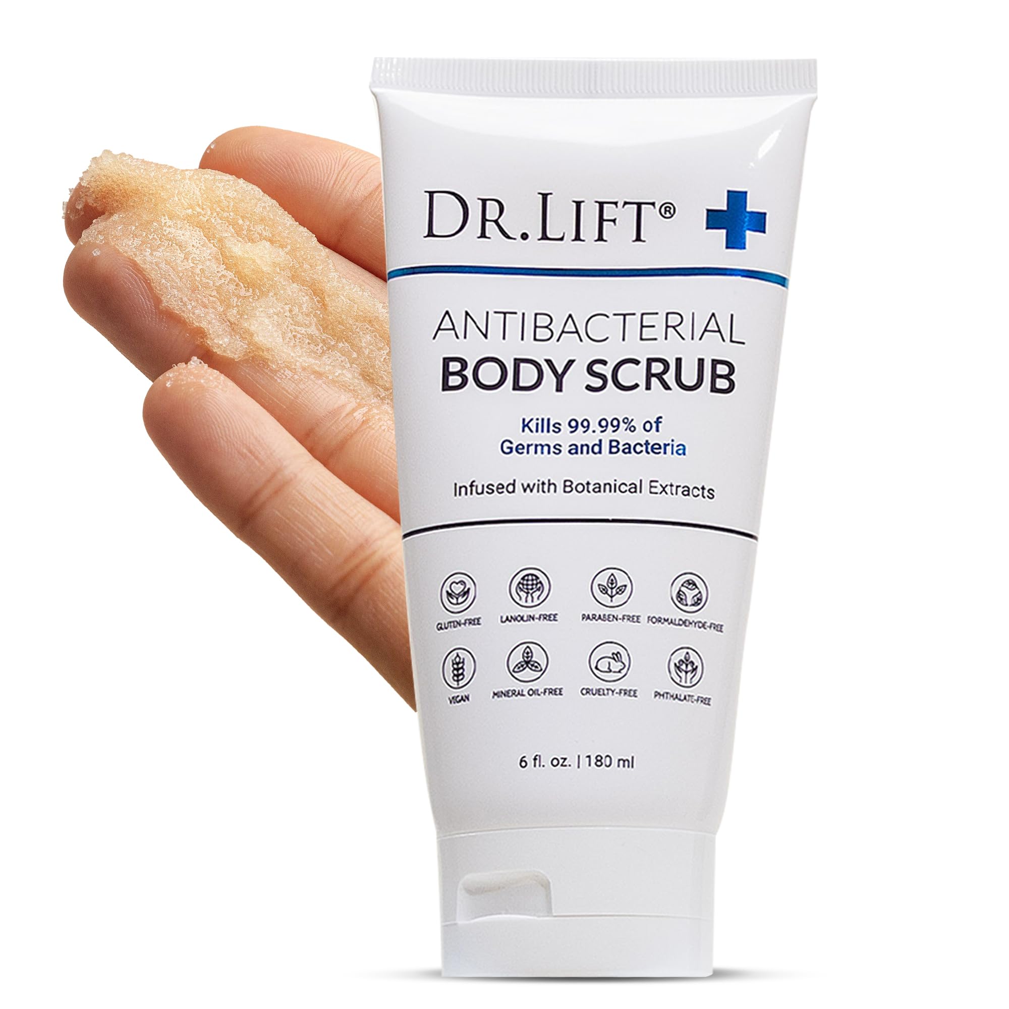 DR. LIFT exfoliante corporal, uso diario para piel limpia y nutrida.