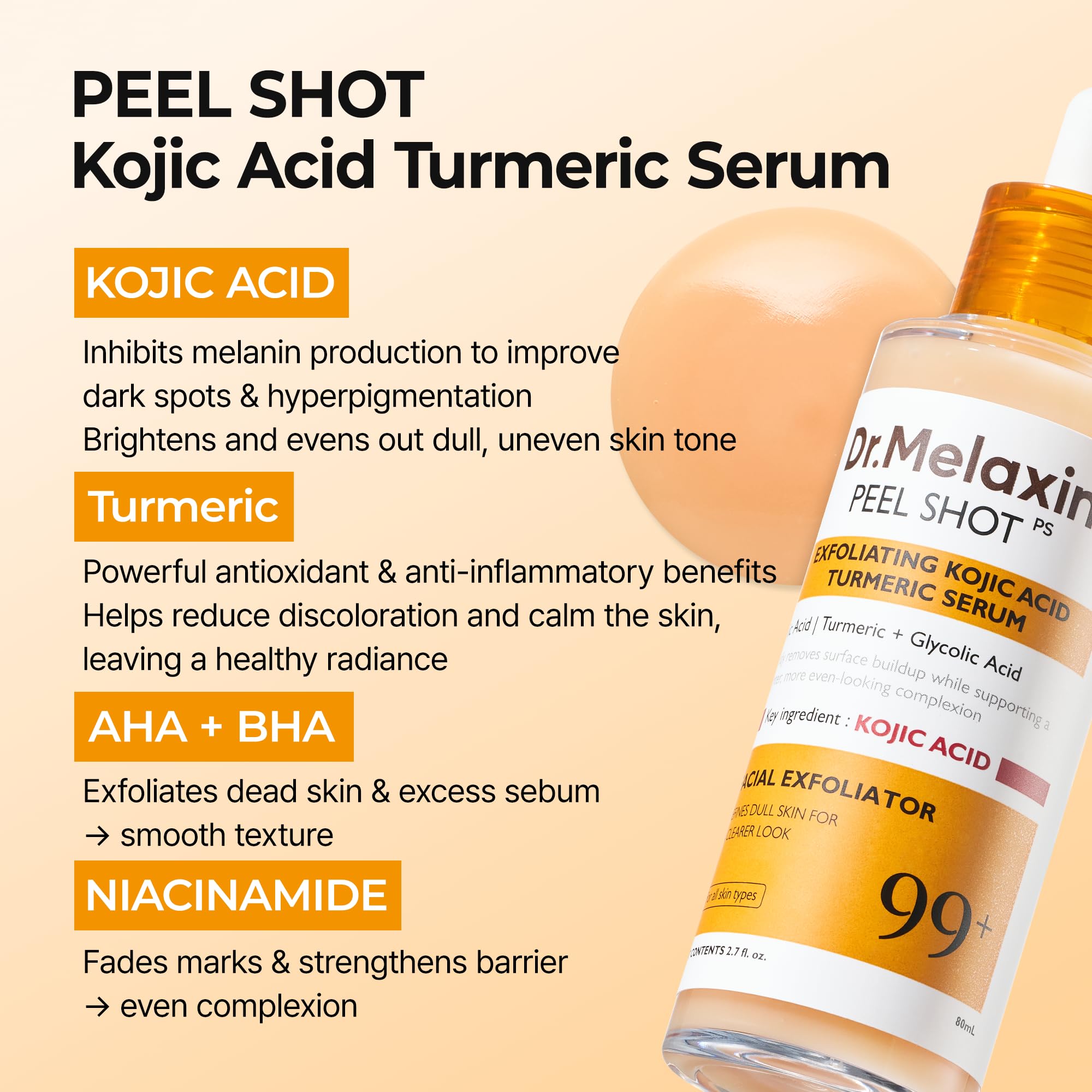 Dr.Melaxin Peel Shot, dispensador práctico, facilita dosificación precisa.