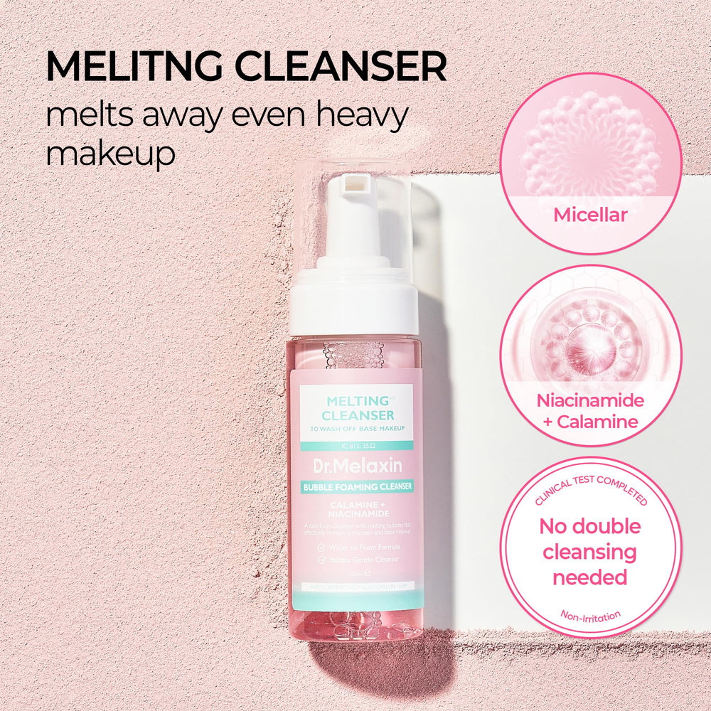 Dr.Melaxin Melting Cleanser, bulle-moussante, texture agréable qui se transforme au massage.
