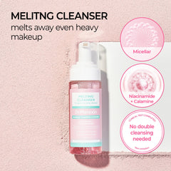 Dr.Melaxin Melting Cleanser, bulle-moussante, texture agréable qui se transforme au massage.