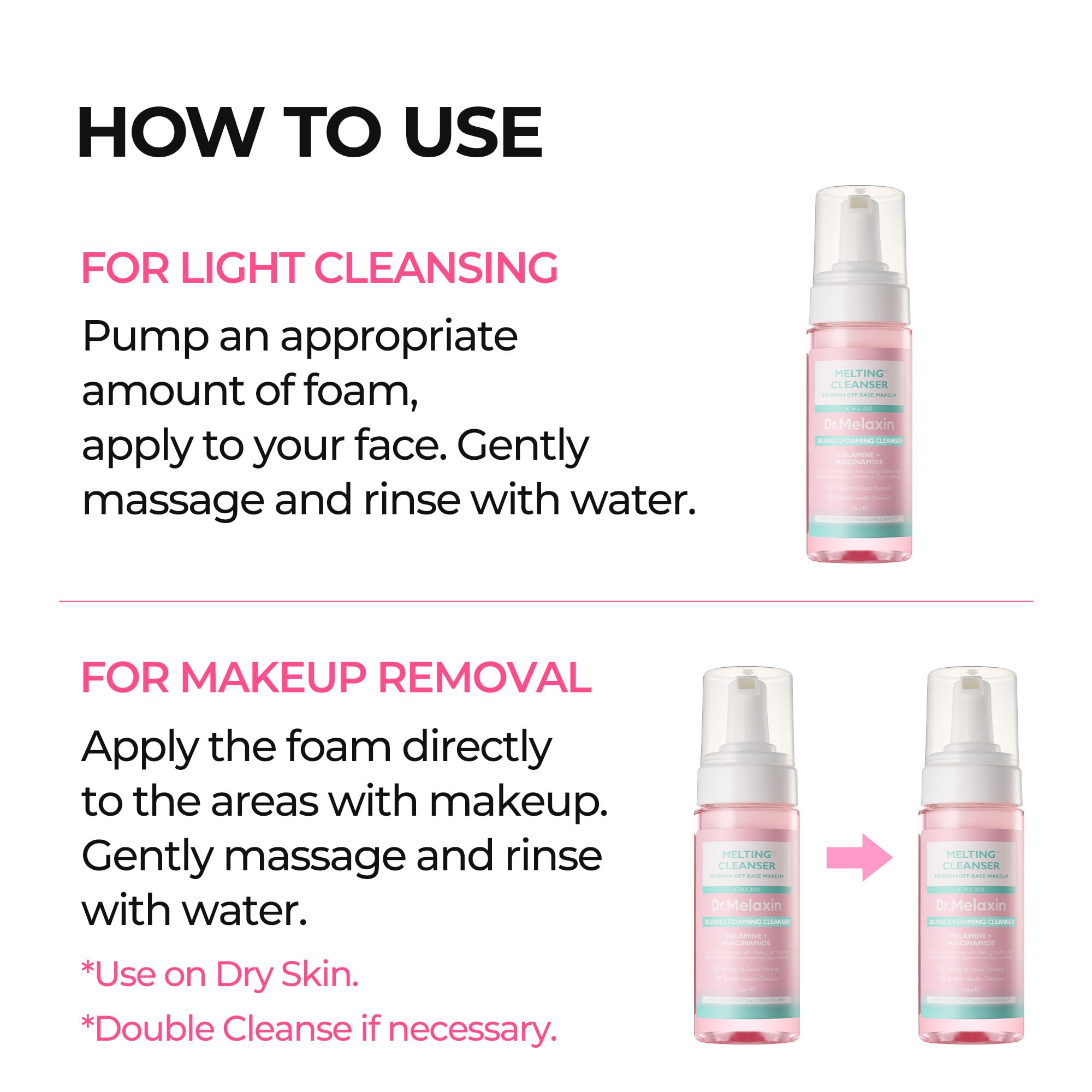 Dr.Melaxin Melting Cleanser, démaquillage rapide en une étape simple.