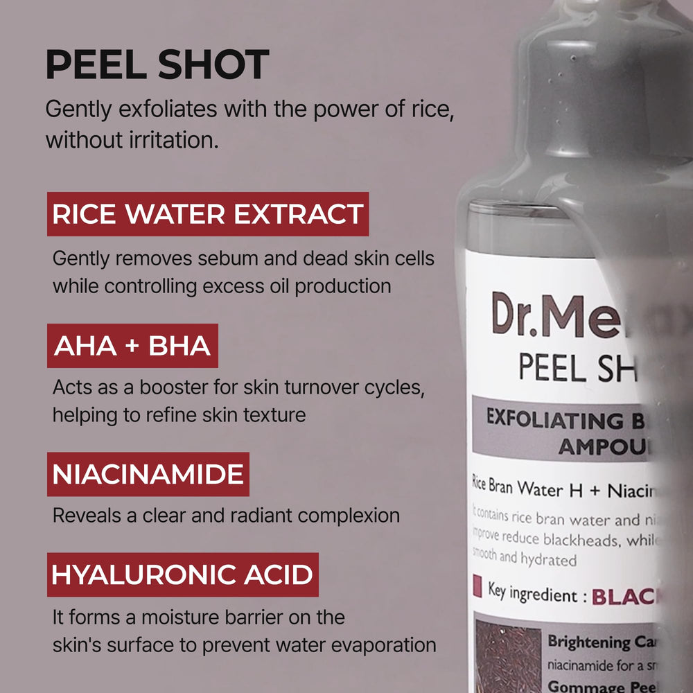 Dr.Melaxin Peel Shot Glow: hidratación profunda con arroz para piel suave.