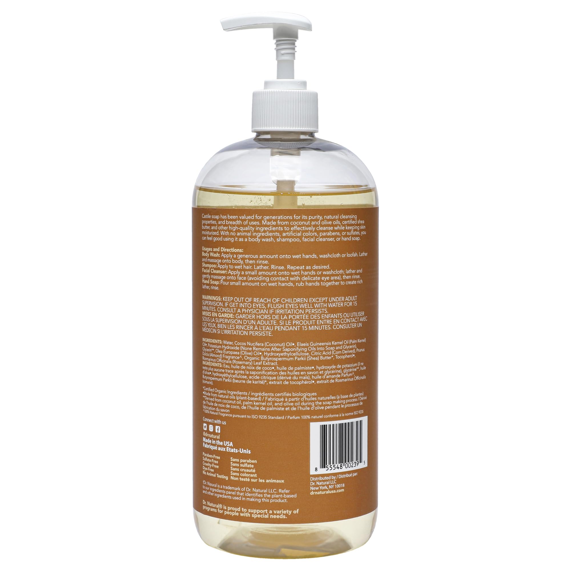 Envase sostenible de Dr. Natural jabón Castilla almendras