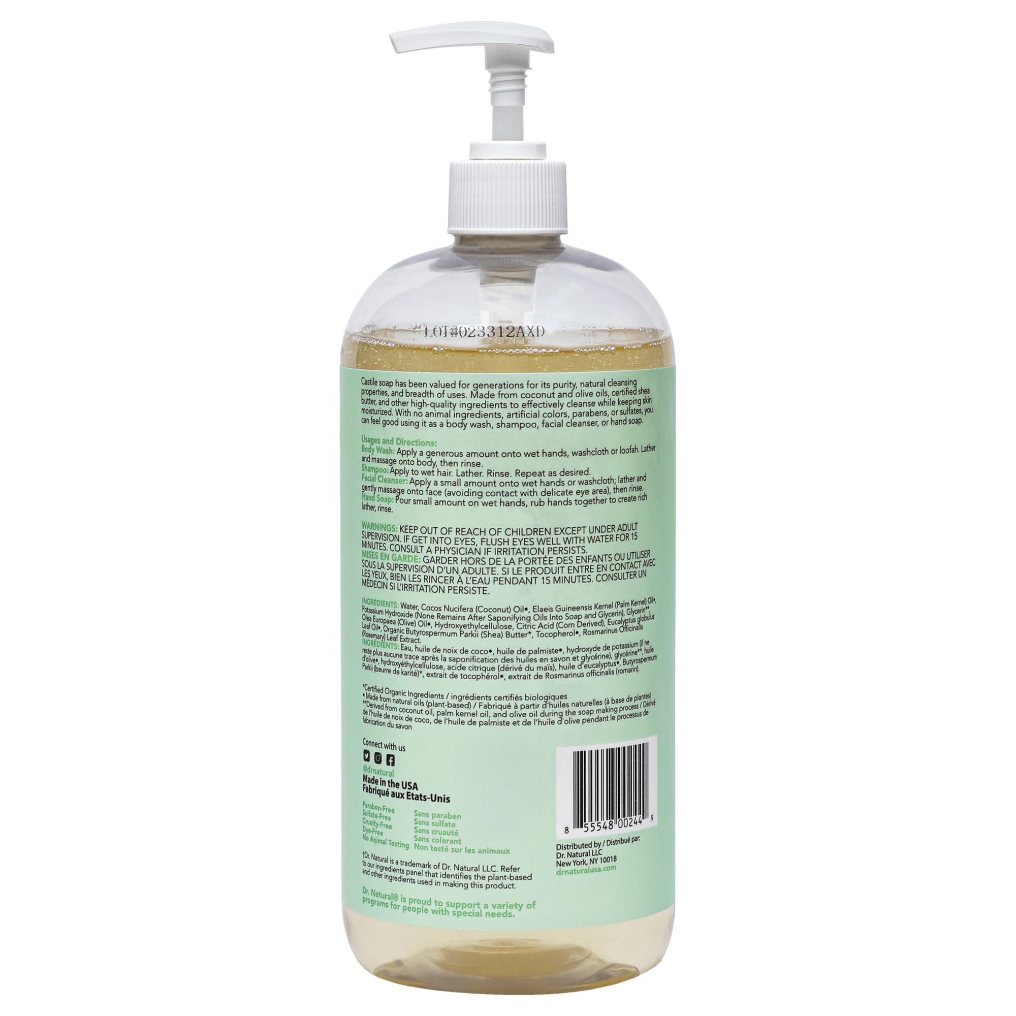 Dr Natural Jabón Castilla líquido – aroma a eucalipto, experiencia fresca en la ducha.
