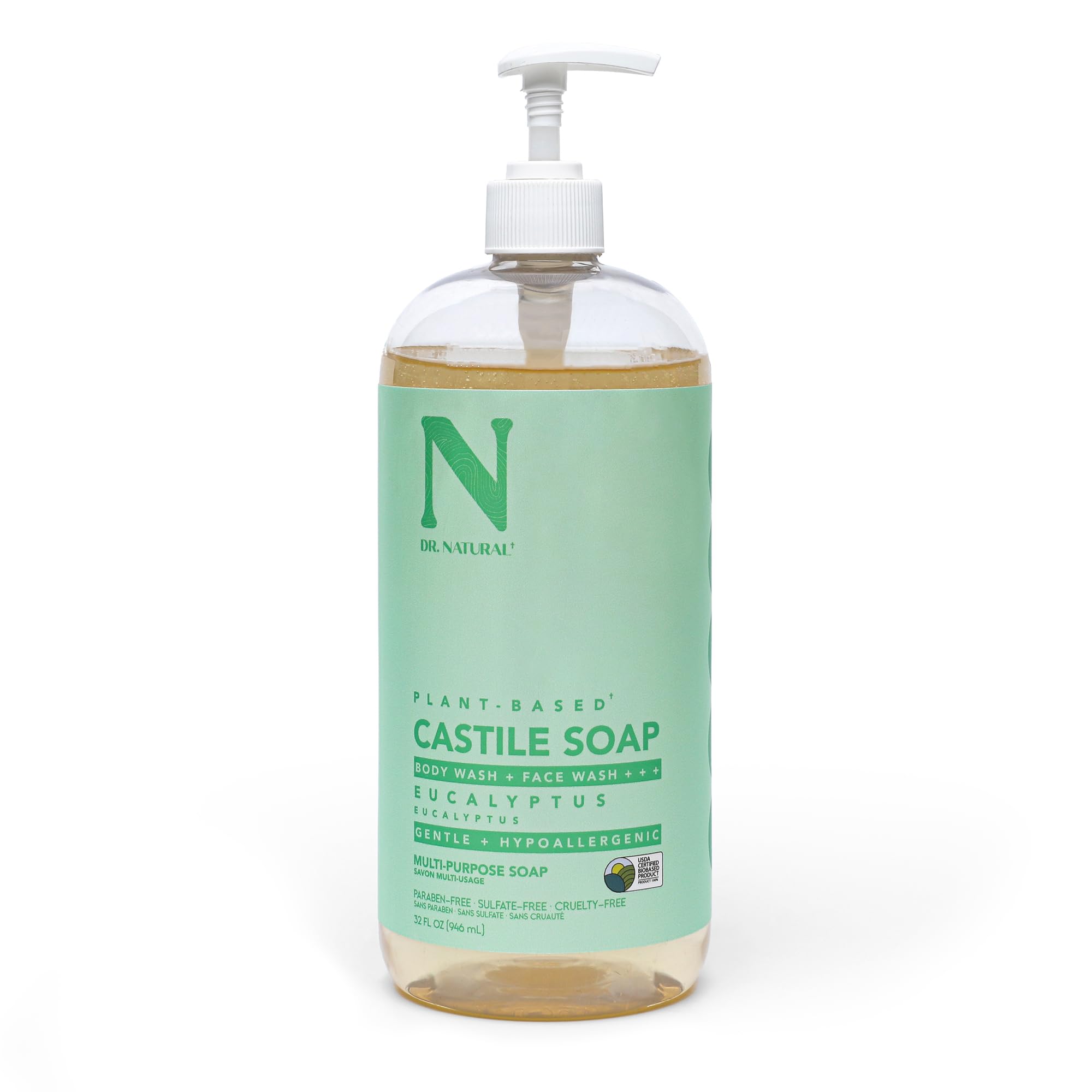 Dr Natural Jabón Castilla líquido para cuerpo, limpieza suave y humectante.