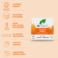 Dr. Organic Miel Manuka Rescate Crema: aroma floral suave para una rutina agradable.