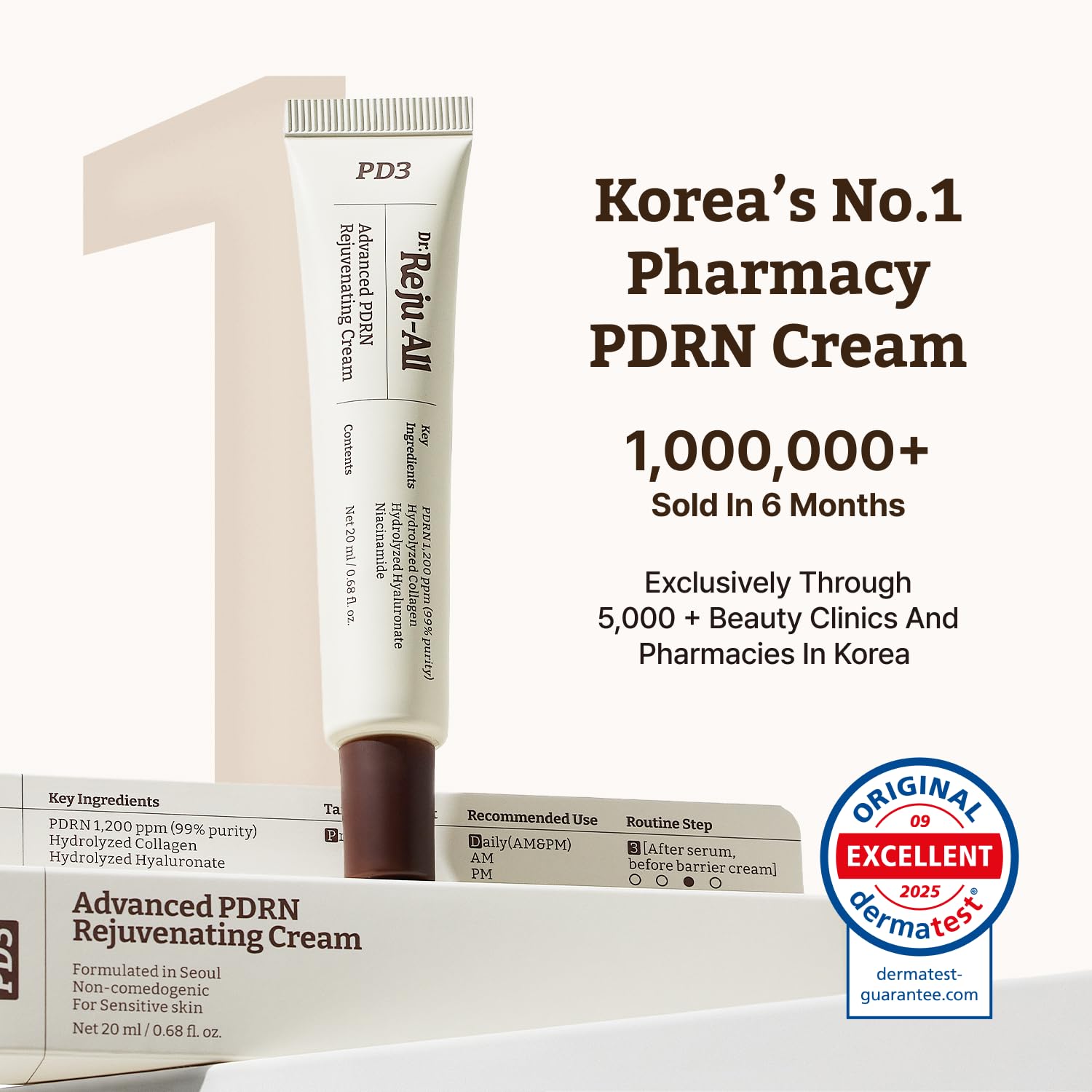 Dr. Reju-All envase PDRN 1200ppm, detalle de la dosificación y pureza
