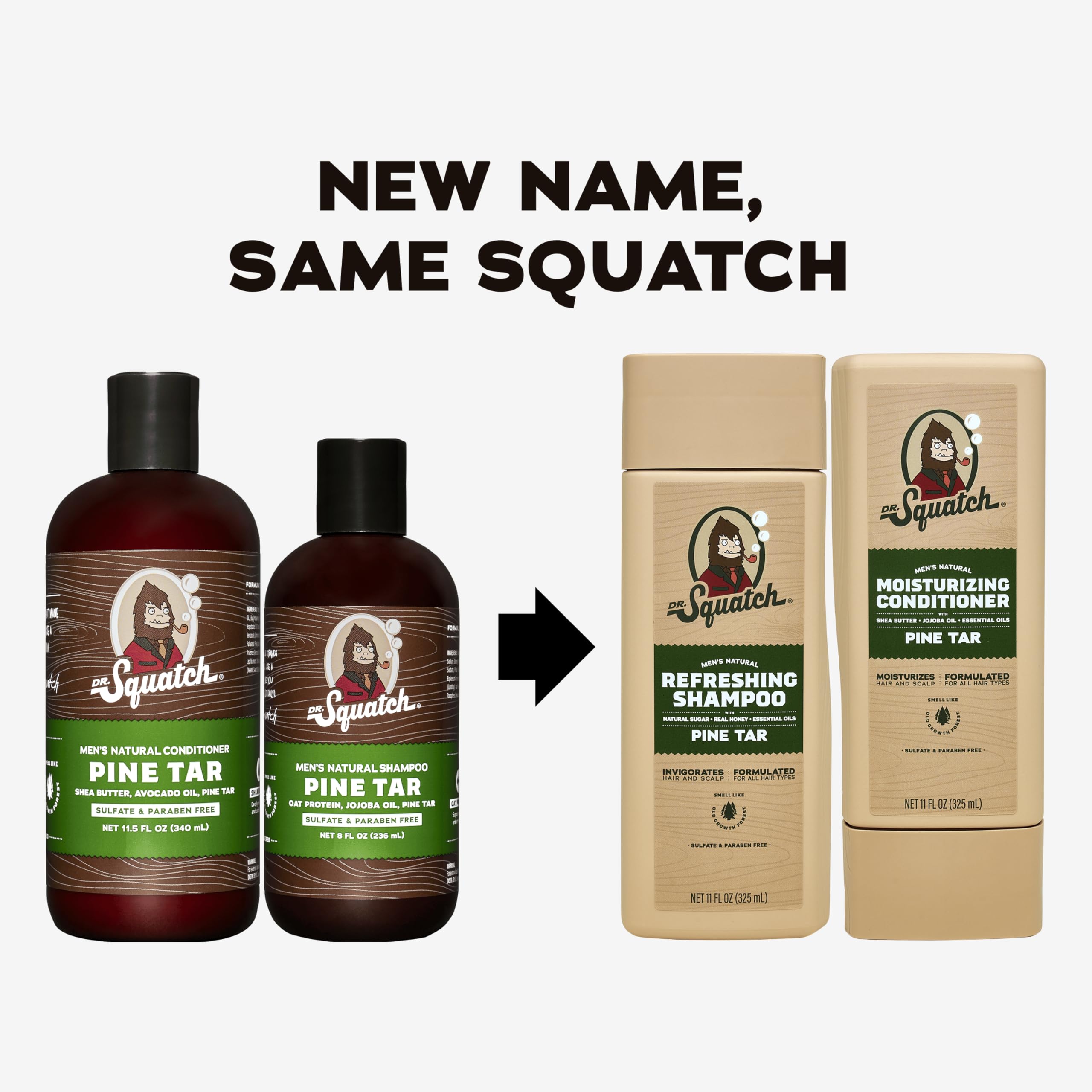 Dr. Squatch après-shampoing Pin Tar – flacon visible, démêlage et douceur des cheveux.
