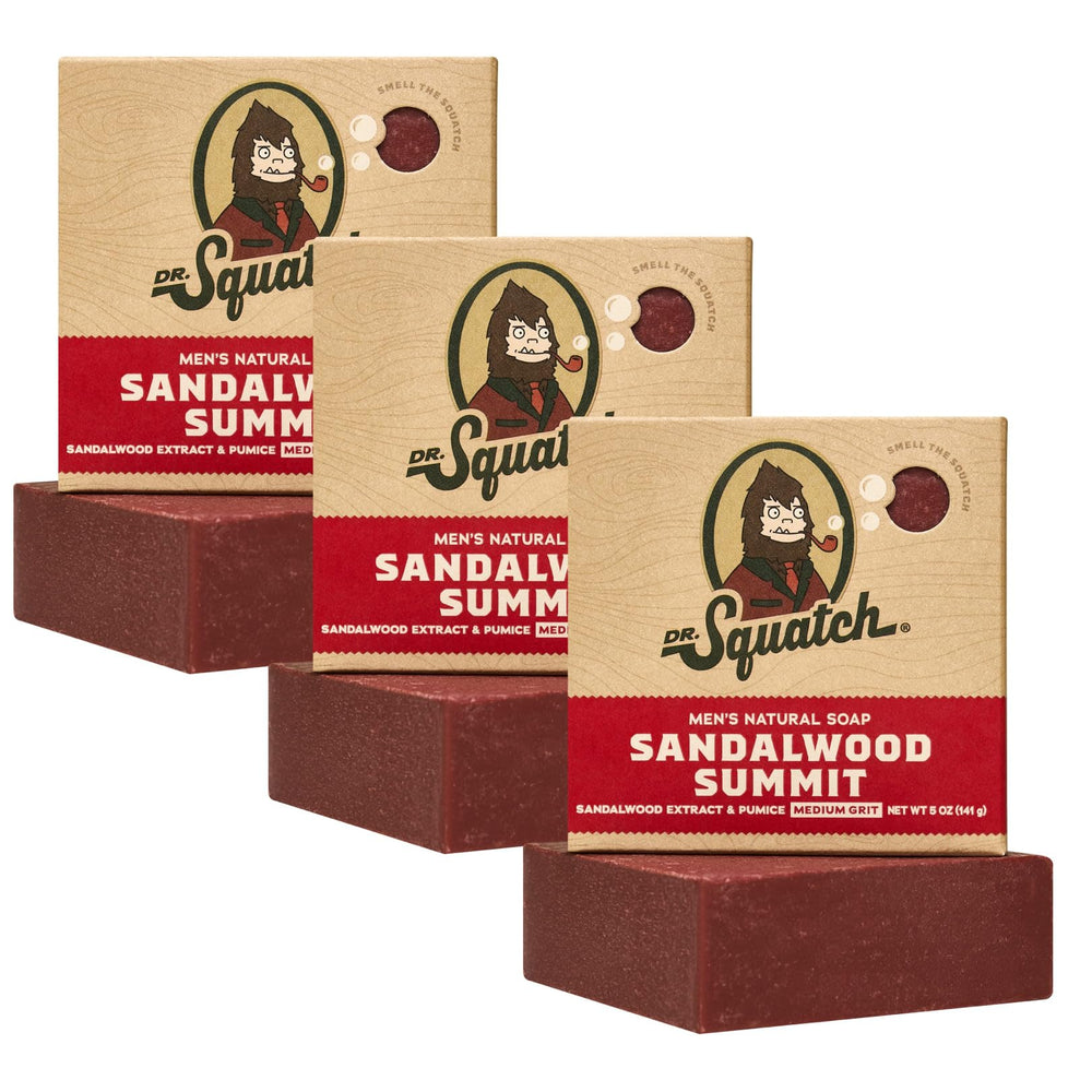 Dr. Squatch barra de jabón natural Sándalo Summit, fragancia masculina y experiencia de limpieza revitalizante.