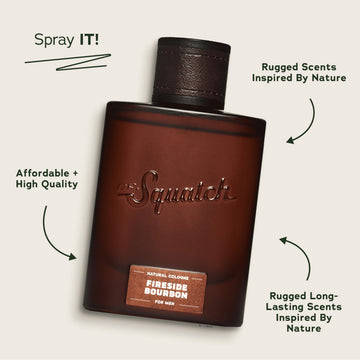 Dr. Squatch Colonia Fireside Bourbon, empaque elegante para salidas nocturnas.