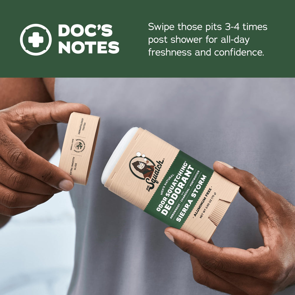 Dr. Squatch desodorante natural, barra de 2,65 onzas, diseño ergonómico para uso diario.