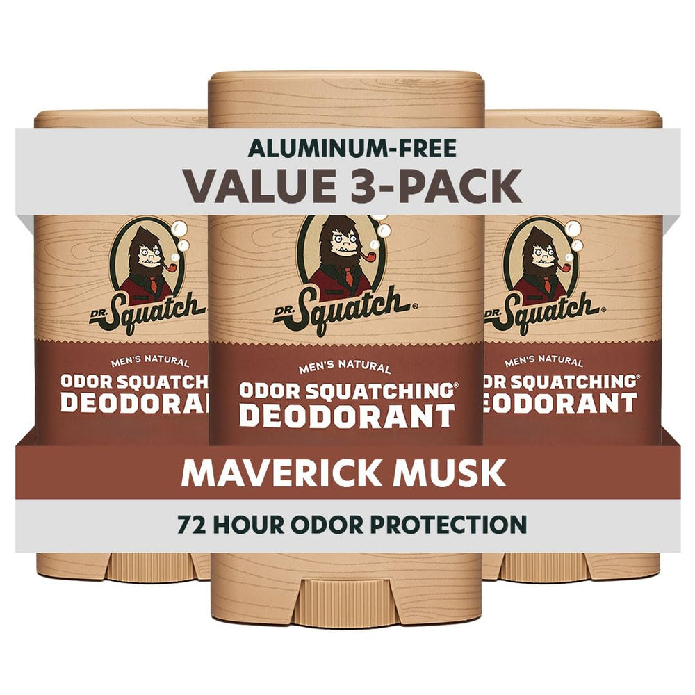 Dr. Squatch Maverick Musk en barra, pack de tres, protección natural todo el día.