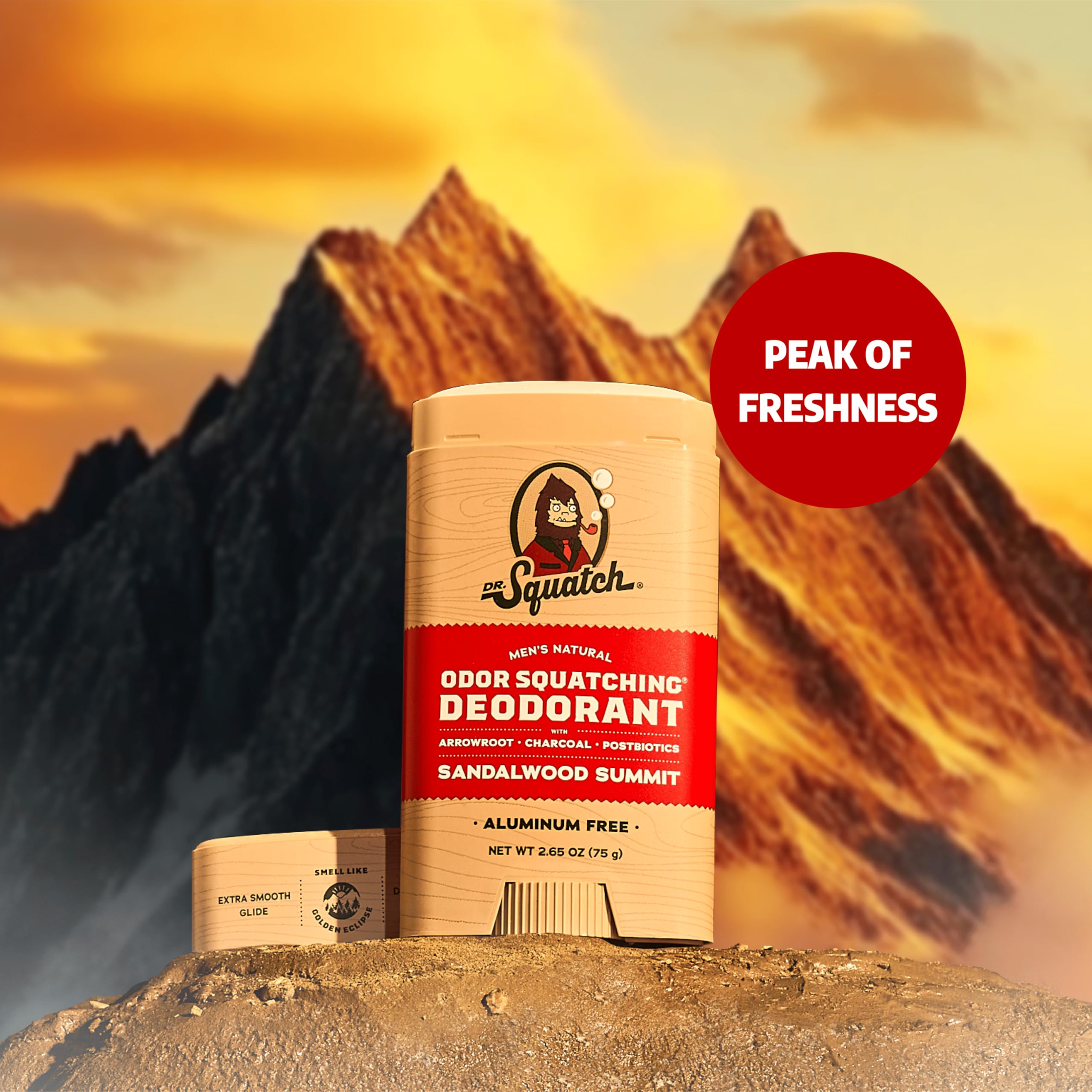 Dr. Squatch Sandalwood Summit, ingredientes carbón activado y postbióticos para aroma limpio.