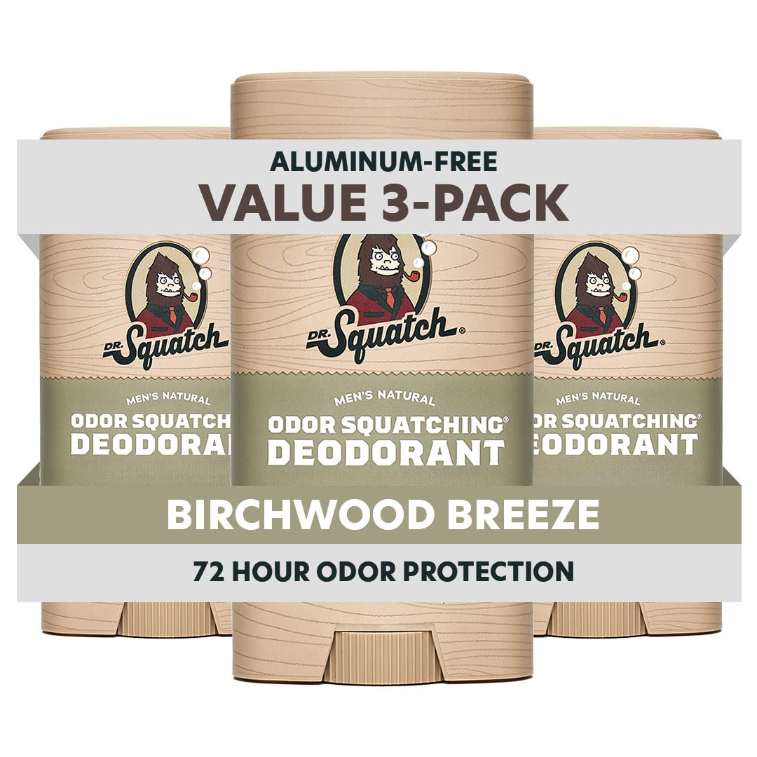 Dr. Squatch Desodorante Natural Birchwood Breeze en barra, pack triple para uso diario y protección duradera.