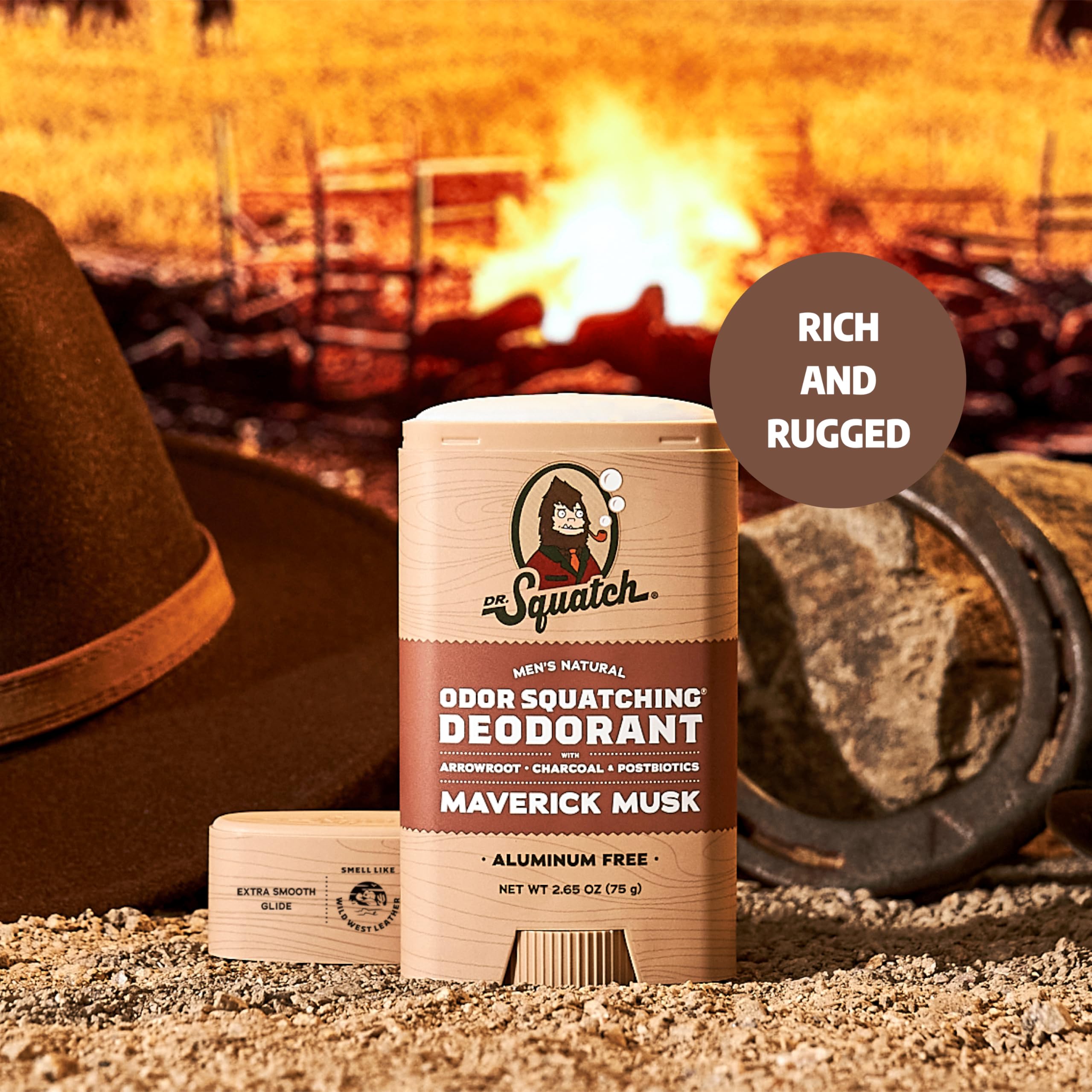 Dr. Squatch desodorante natural, protección 72 horas, Maverick Musk, barra.