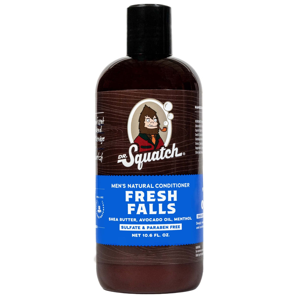 Dr. Squatch Fresh Falls, bouteille, parfum frais pour cheveux hydratés.