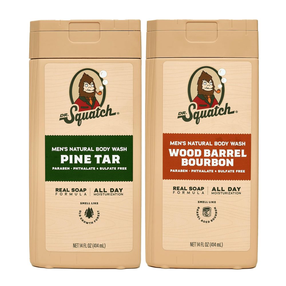 Dr. Squatch gel de ducha Pine Tar Bourbon en botella, aroma duradero para la ducha diaria